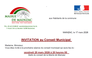 Prochain conseil municipal 20/03/2026 – 20h